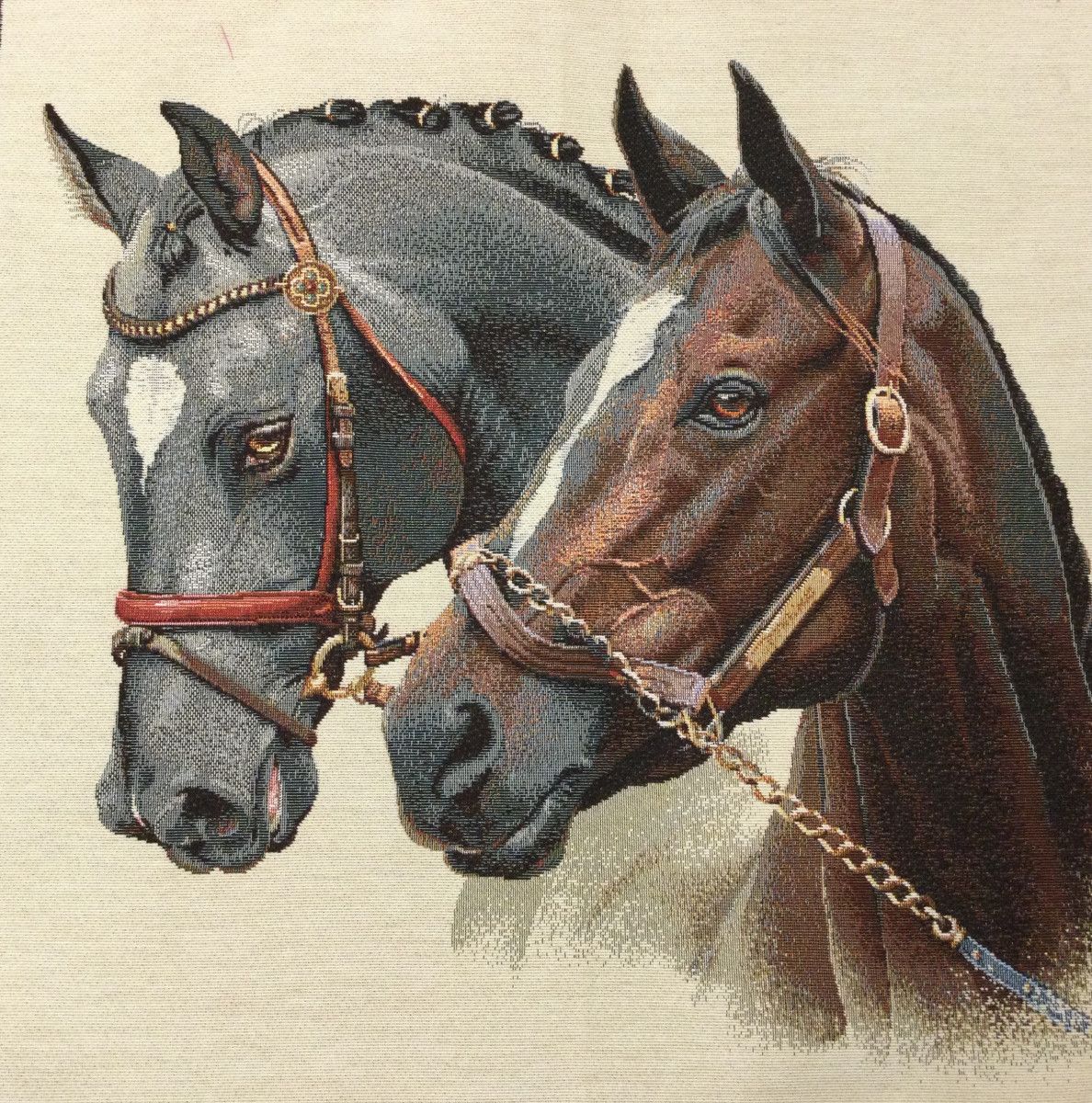 🐎 Framsida till kudde / tavla / väska – Motiv “Två hästar”