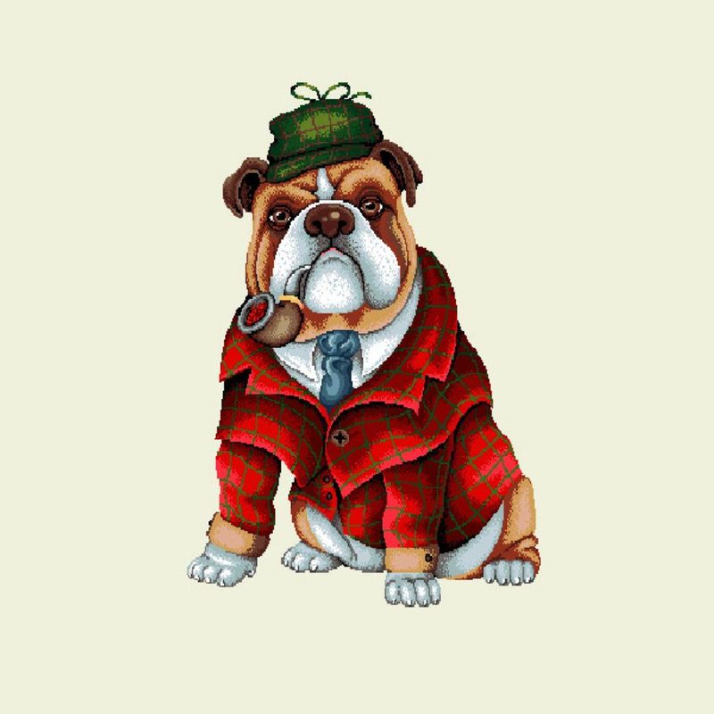 🐾 Framsida till kudde / tavla / väska – Motiv “Bulldog detektiv”