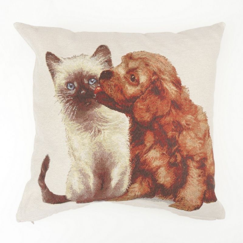 🐾 Framsida till kudde / tavla / väska – Motiv “Kompisar: hund och katt”