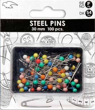 📍✂️ Falk knappnålar med färgade huvuden – 30 mm (100 st)