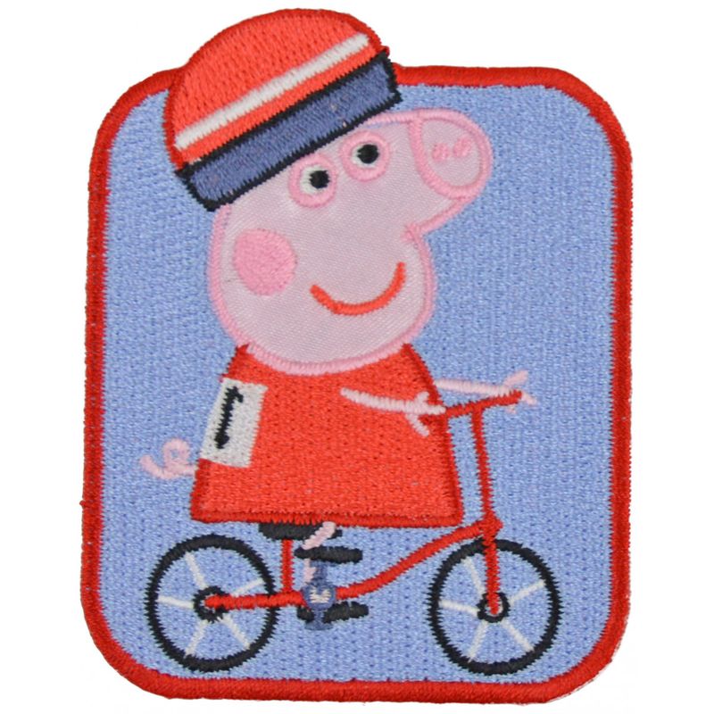 ❤️ Greta Gris – Peppa Pig tygmärke – Gurli Gris på cykel – 6,0 × 7,7 cm