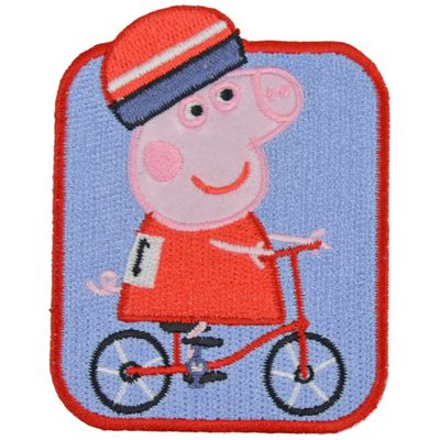 ❤️ Greta Gris – Peppa Pig tygmärke – Gurli Gris på cykel – 6,0 × 7,7 cm
