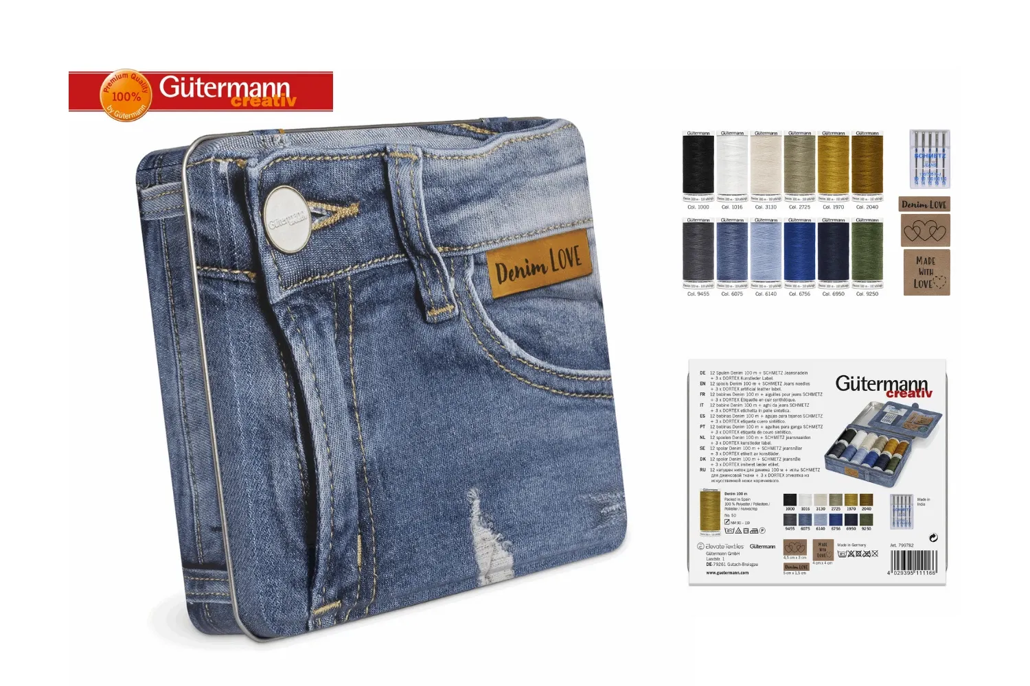 Gütermann gift box thread set with scissors - All fabrics thread 100 m - 8 rolls