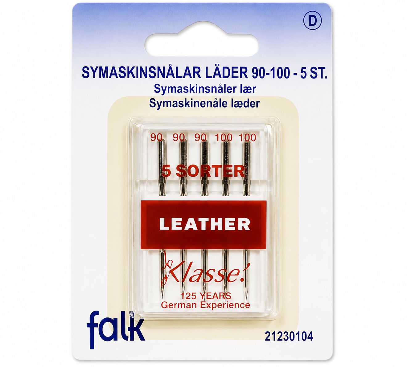 ​Falk Leather Sewing Machine Needles 90–100 – 5-Pack – 130/705H
