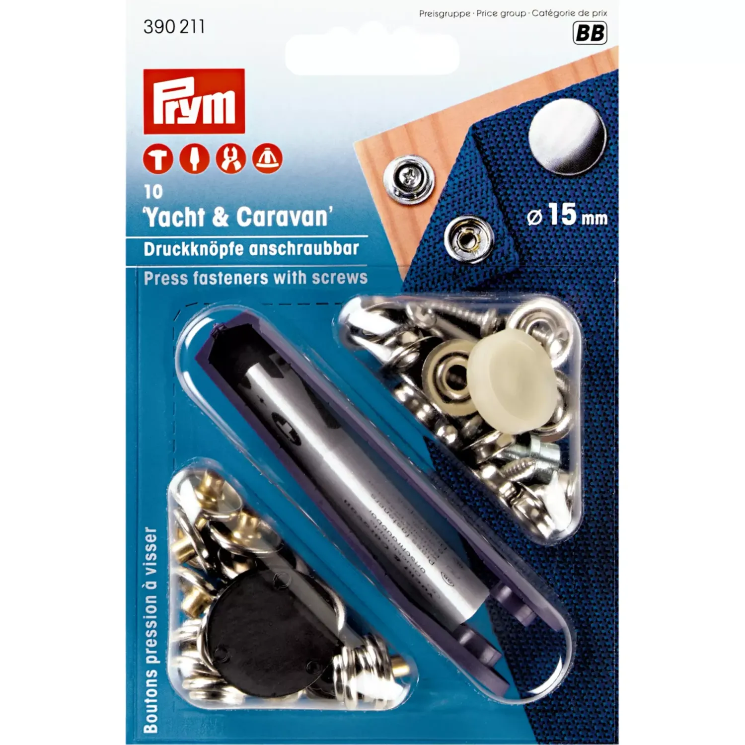 ⚓ Prym Nittryckknappar Yacht &amp; Caravan 15 mm – förnicklade, 10 st