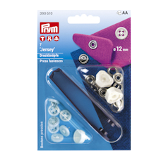 Prym nittryckknapp "Mini-Jersey", vit knapp och vit tråd, 12 mm - 7 st