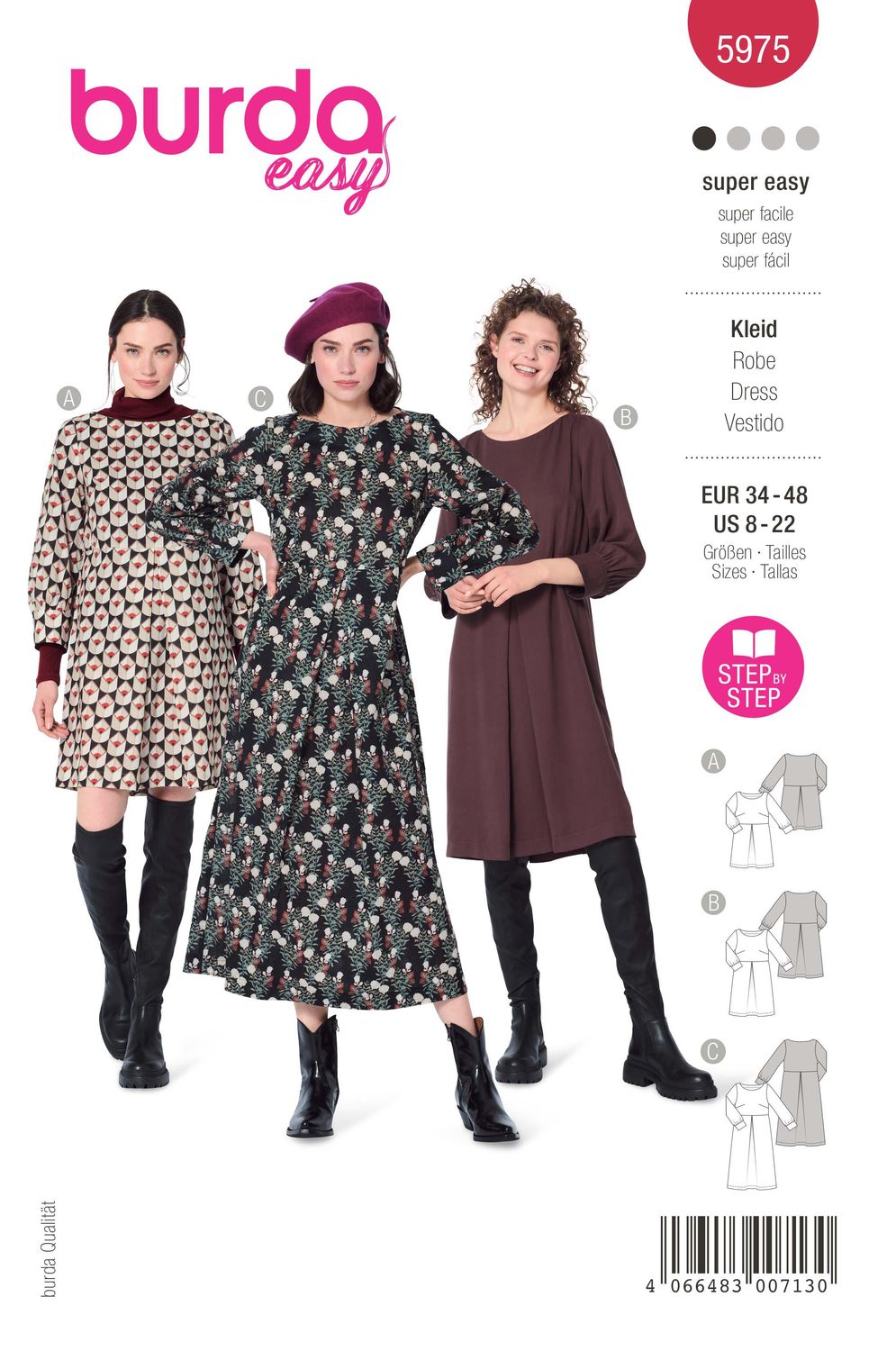 👗 Burda Easy 5975 A-linjeklänningar (stl 34–48)