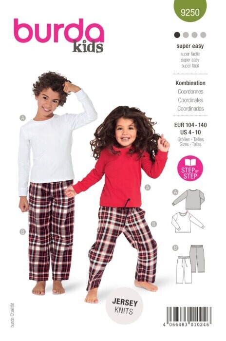 👕 Burda Style 9250 - Långärmad tröja &amp; Byxor för barn (stl 104–146)