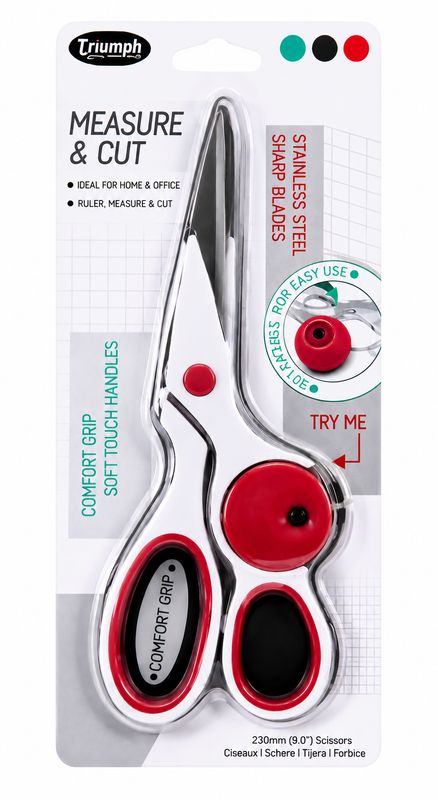 ✂️ Triumph Hushålls- och Sysax 22 cm med Måttband 150 cm – Röd (Outlet)