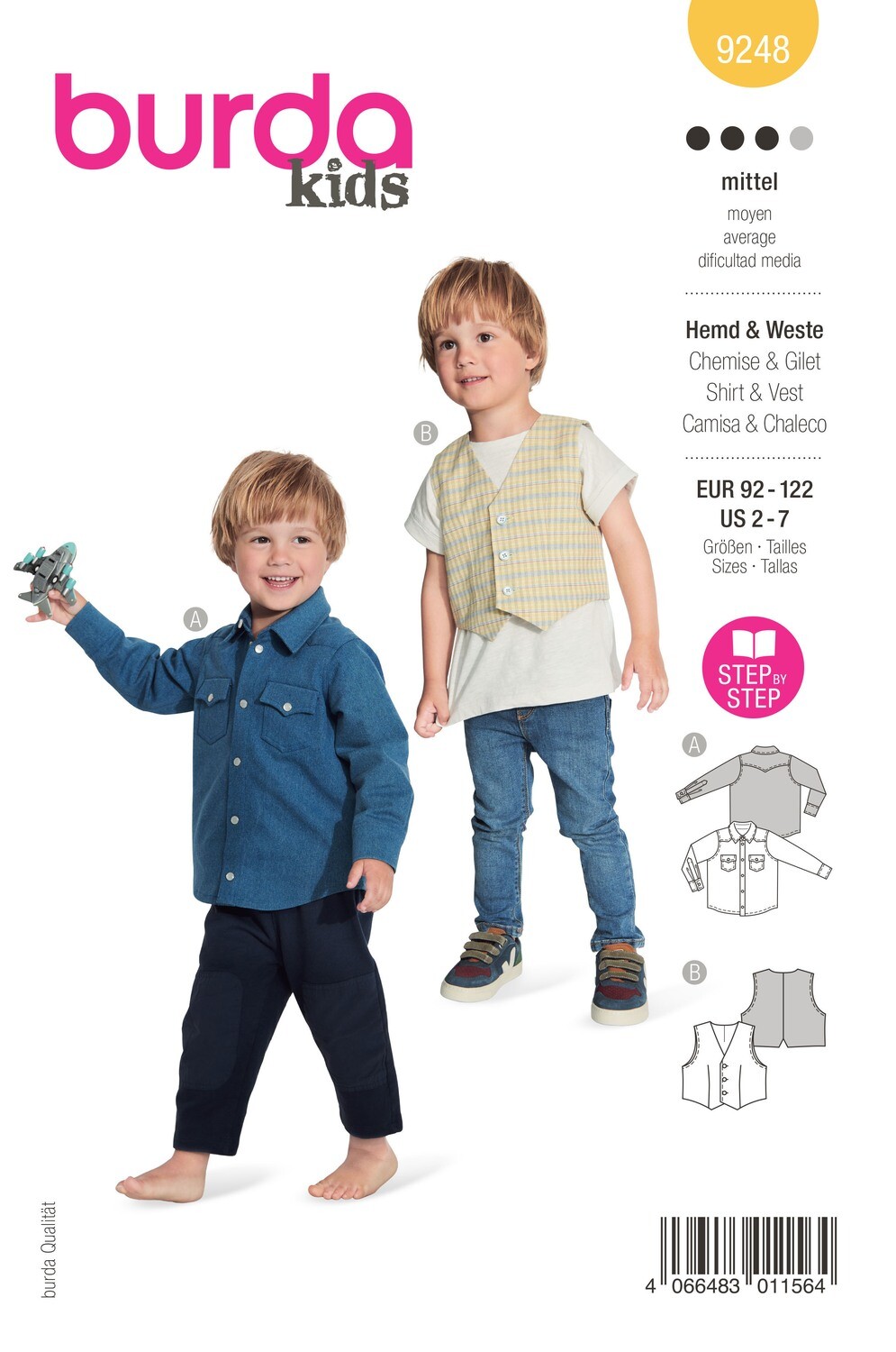 👔 Burda Style 9248 Skjorta &amp; Väst för pojke (stl 104–140)