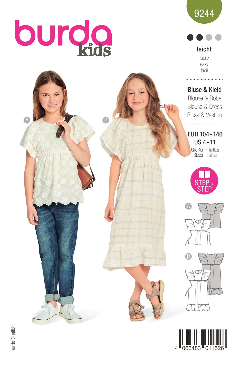 👗 Burda Style 9244 - Klänning &amp; Blus för flicka (stl 104–146)