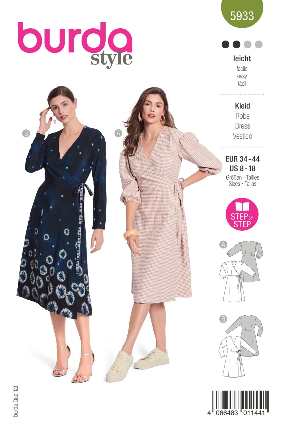 👗 Burda Style 5933 Omlottklänningar med Knytning i Midjan (34–44)
