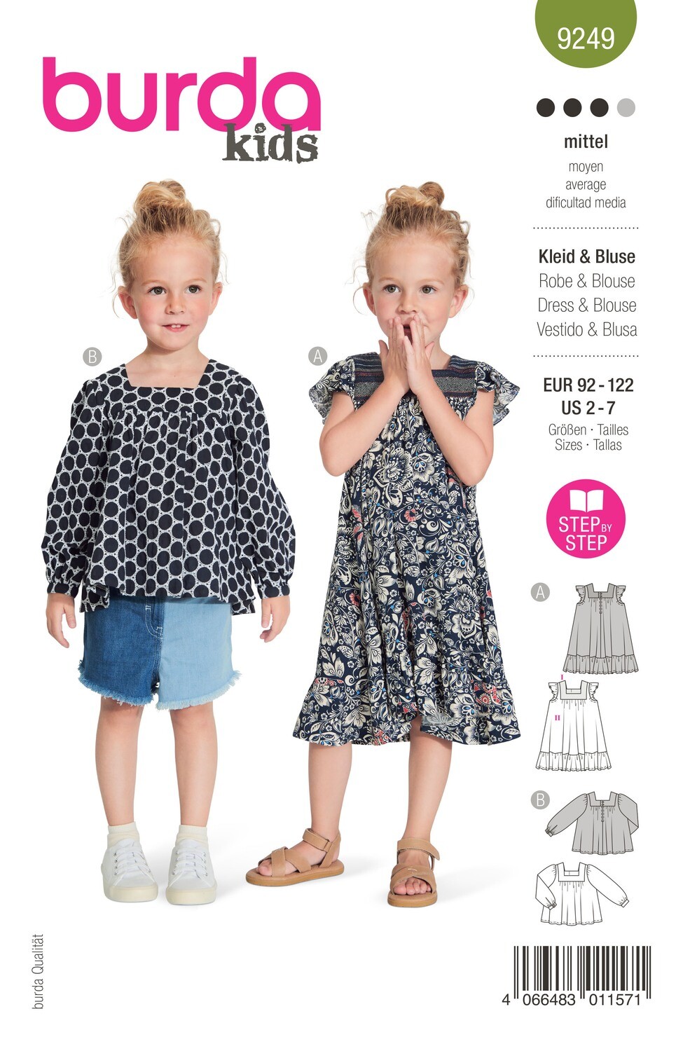 👗 Burda Style 9249 - Klänning &amp; Blus för flicka (stl 92–122)