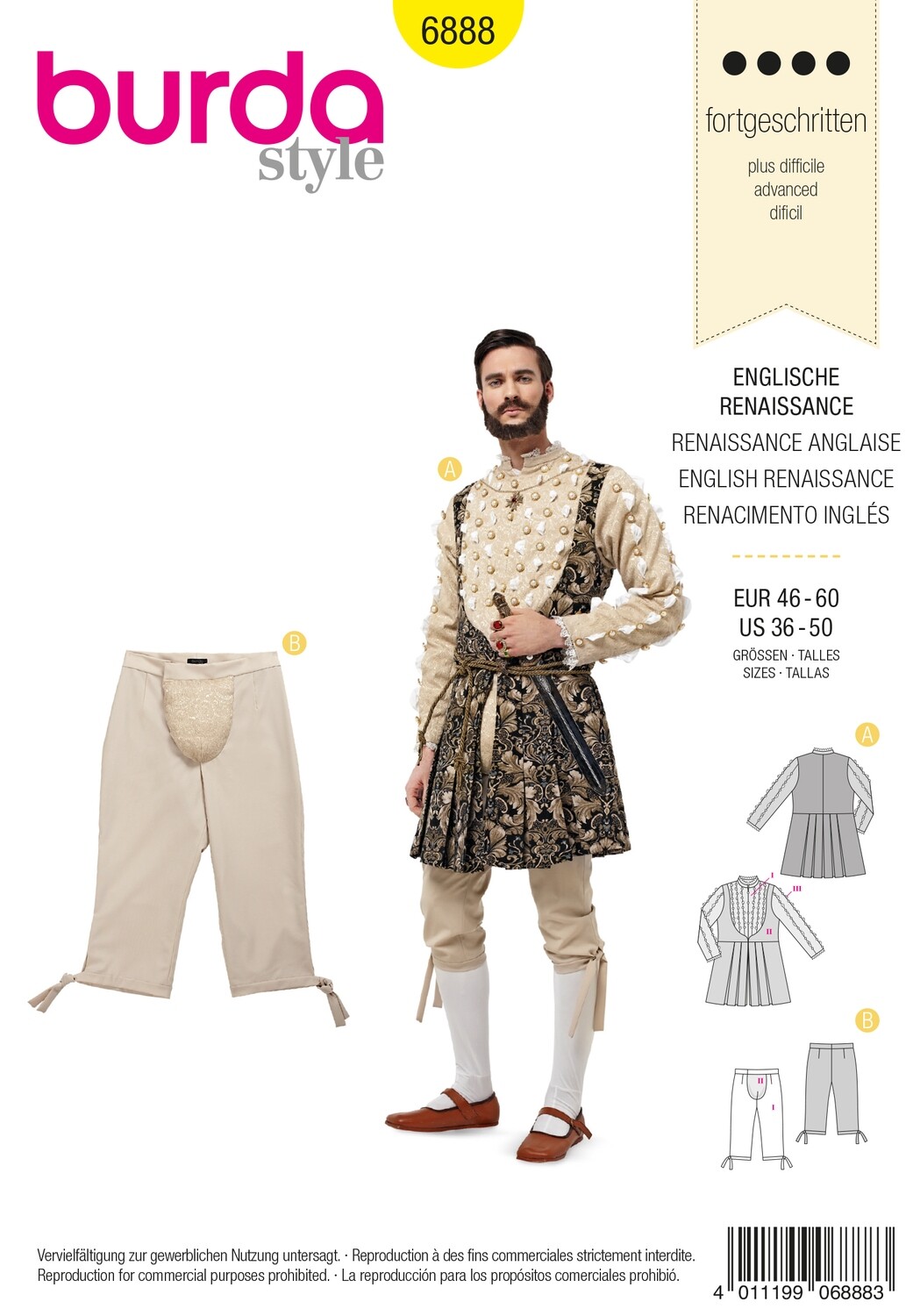 ⚔️ Burda Fantasy 6888 Engelsk renässansdräkt för herr (stl 46–60)
