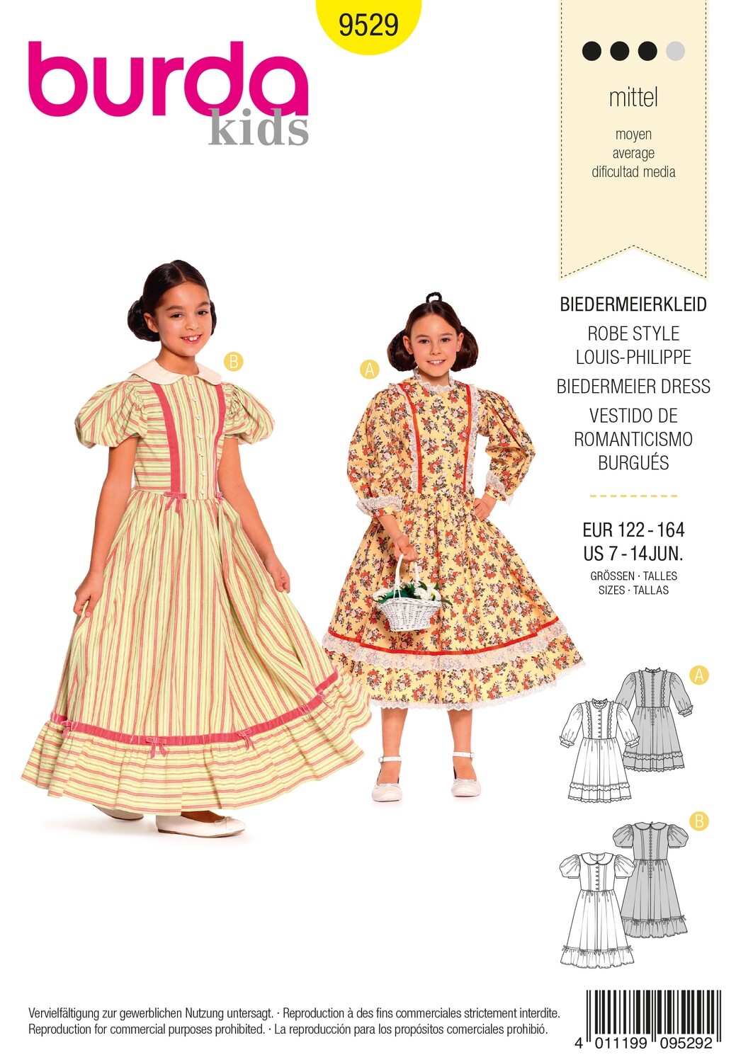 👗 Burda Kids 9529 – Historisk Biedermeierklänning (stl 122-164)