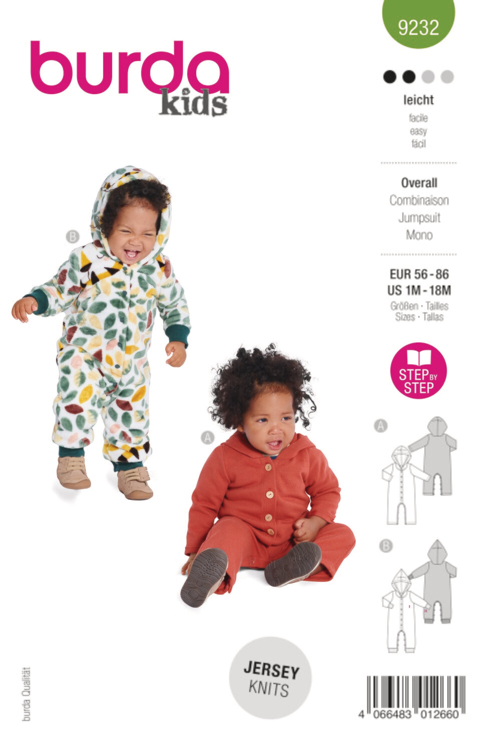 👶 Burda Style 9232 - Babyoverall med huva (stl 56–86)