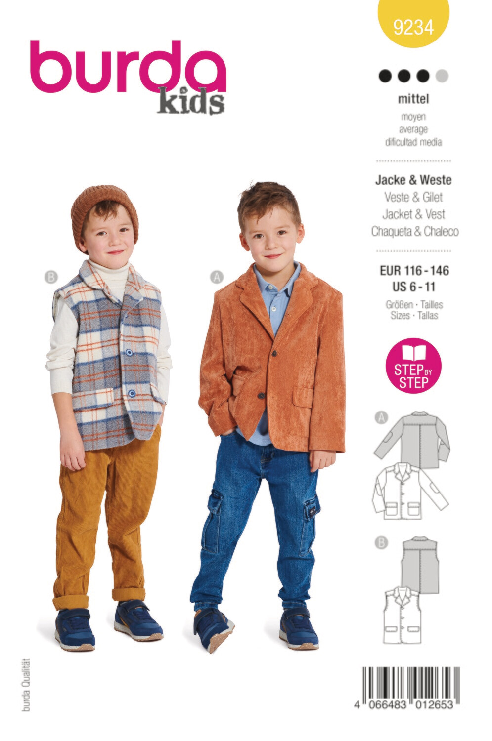🧥 Burda Style 9234 - Jacka &amp; Väst för barn (stl 116–146)
