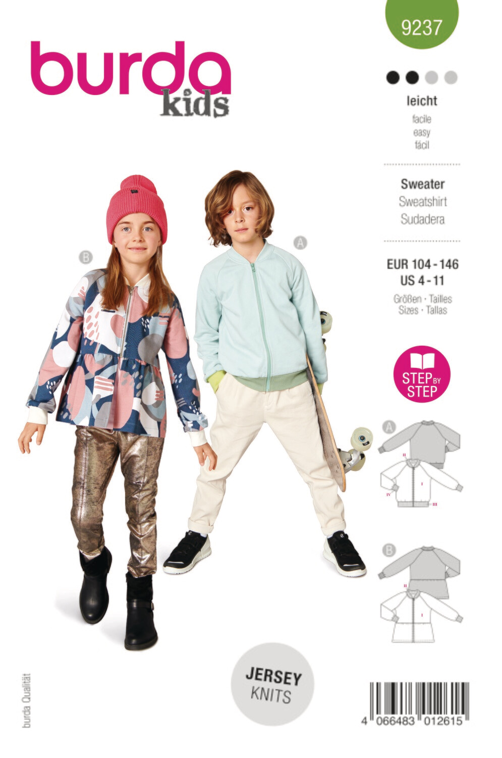 👕 Burda Style 9237 - Ledig sweater för barn (stl 104–146)