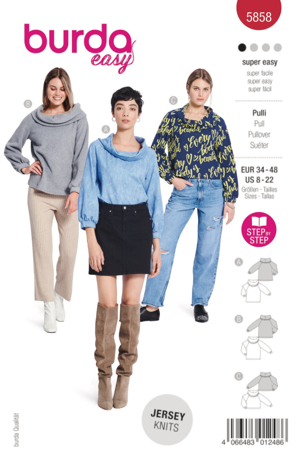 👕 Burda Easy 5858 – Tröjor (34–48)