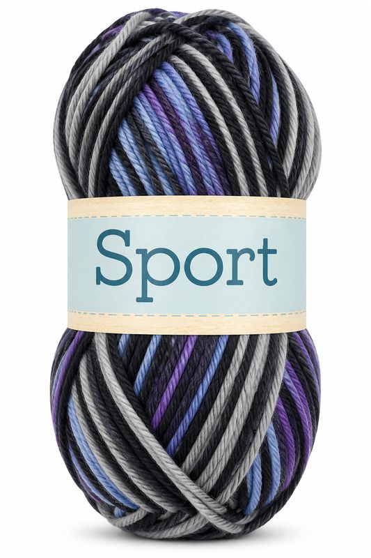🧶 Falkgarn Sport 100 g – 1031 Svart/Grå/Lila