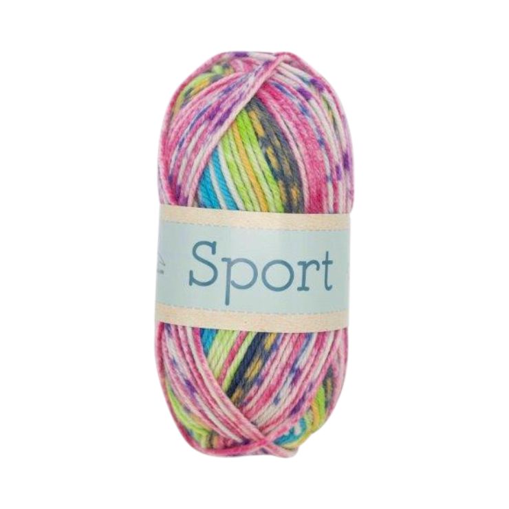 Falkgarn Sport, 100 gr - 1032 Rosa/Grön/Gul Falkgarn Sport, 100 gr - 1032 Rosa/Grön/Gul