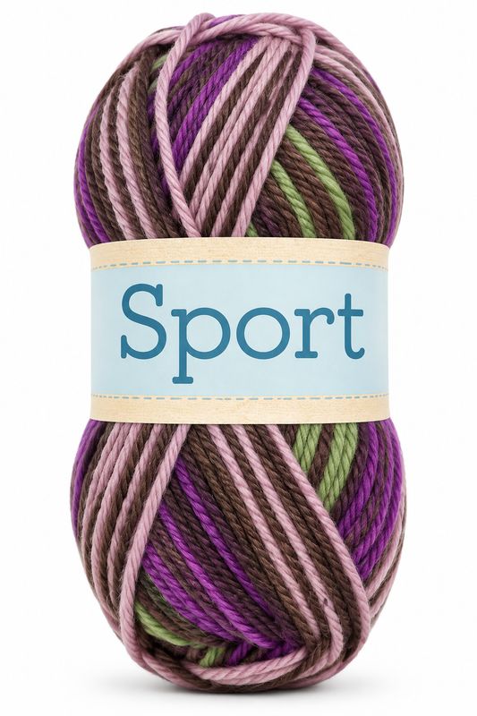 🧶 Falkgarn Sport 100 g – 1030 Grön/Brun/Lila