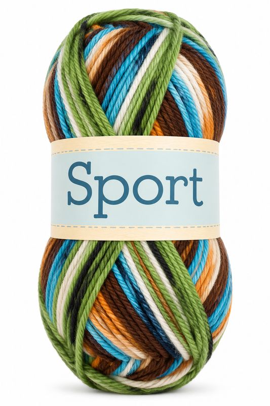 🧶 Falkgarn Sport 100 g – 1028 Brun/Orange/Grön