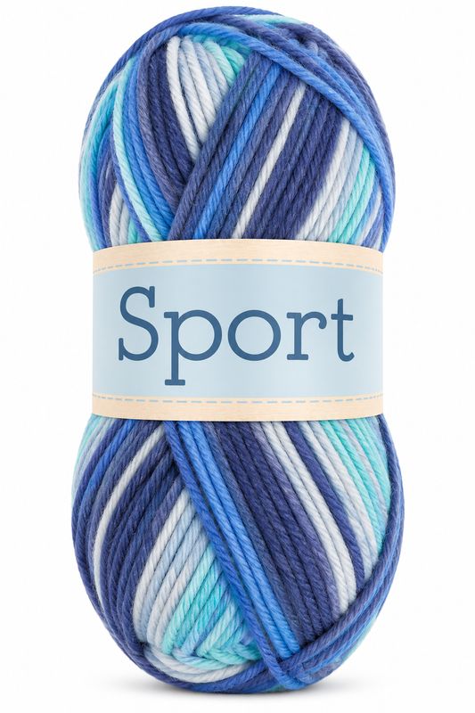 🧶 Falkgarn Sport 100 g – 1026 Turkos/Blå/Ecru