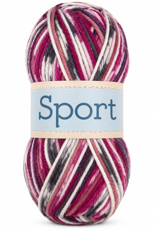 🧶 Falkgarn Sport 100 g – 1025 Cerise/Grå/Ecru