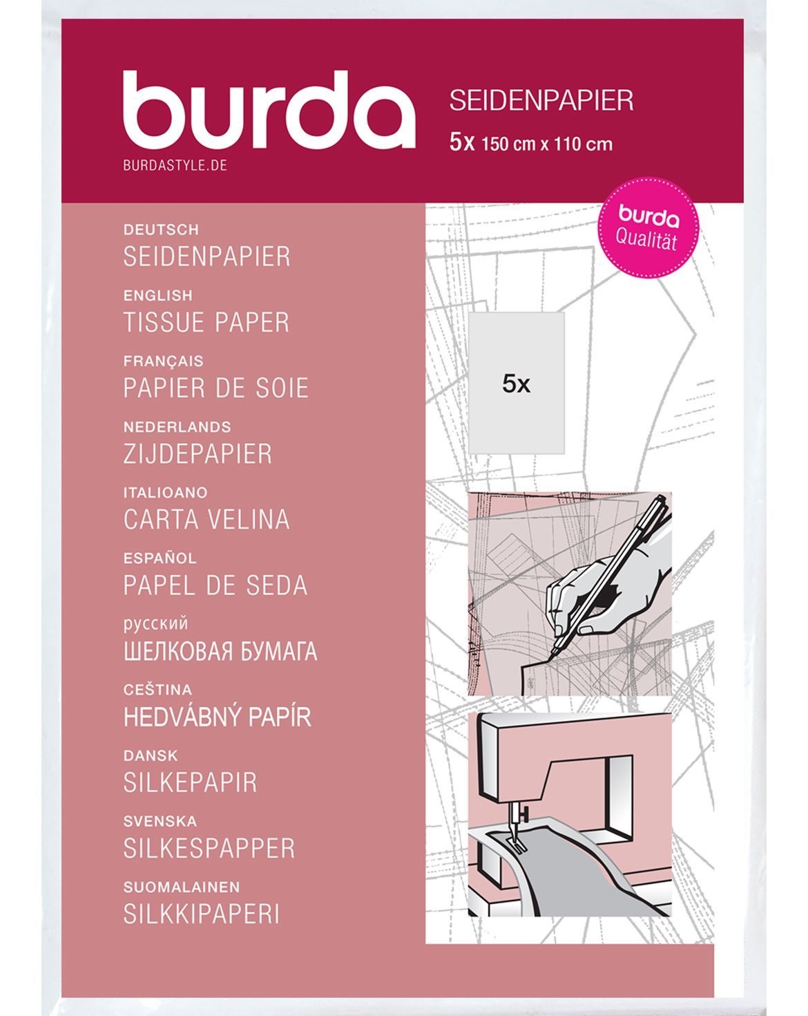 📄 Burda Silkespapper – 5 ark (150 × 110 cm)