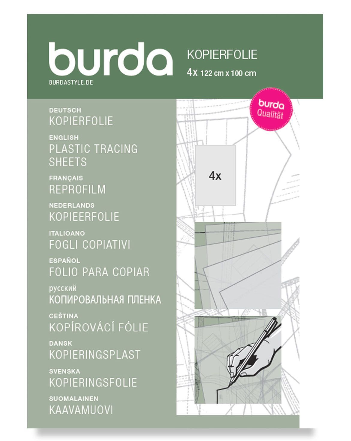 📐 Burda Kopierfolie – 4 transparenta ark (122 × 100 cm)
