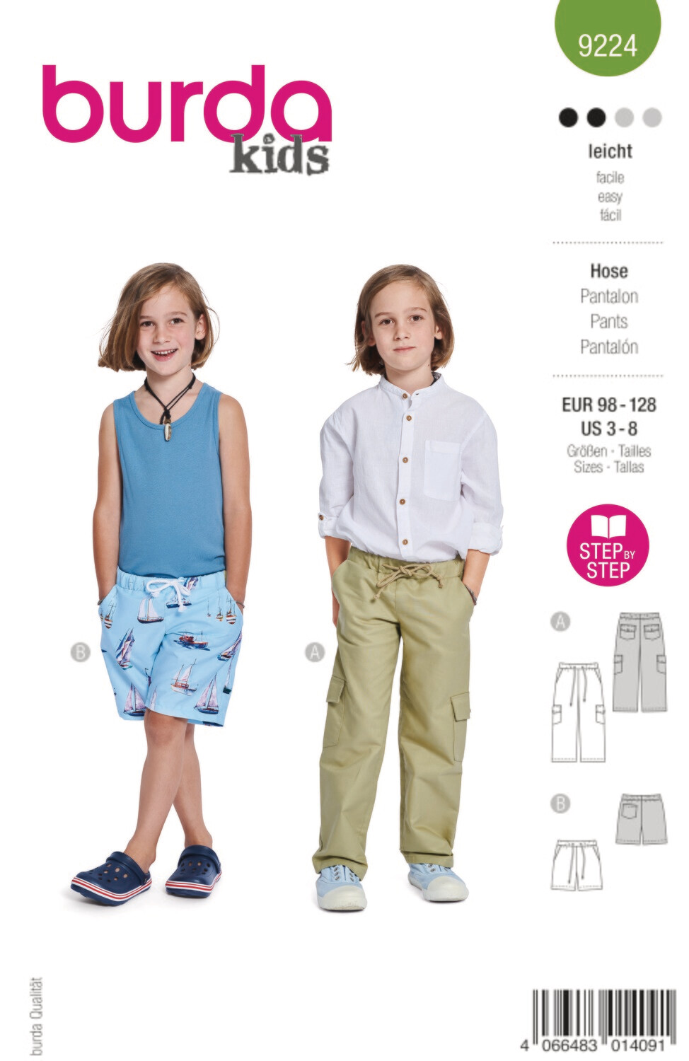 👖 Burda Style 9224 - Byxor &amp; Shorts för barn (stl 98–128)