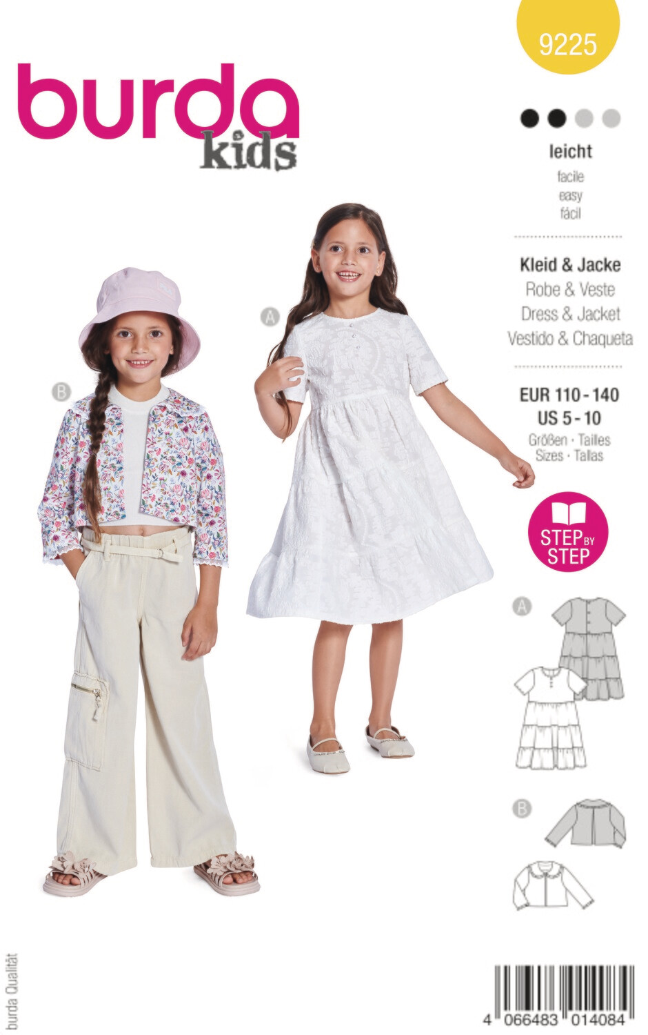 👗 Burda Style 9225 - Klänning &amp; Jacka för flicka (stl 104–140)