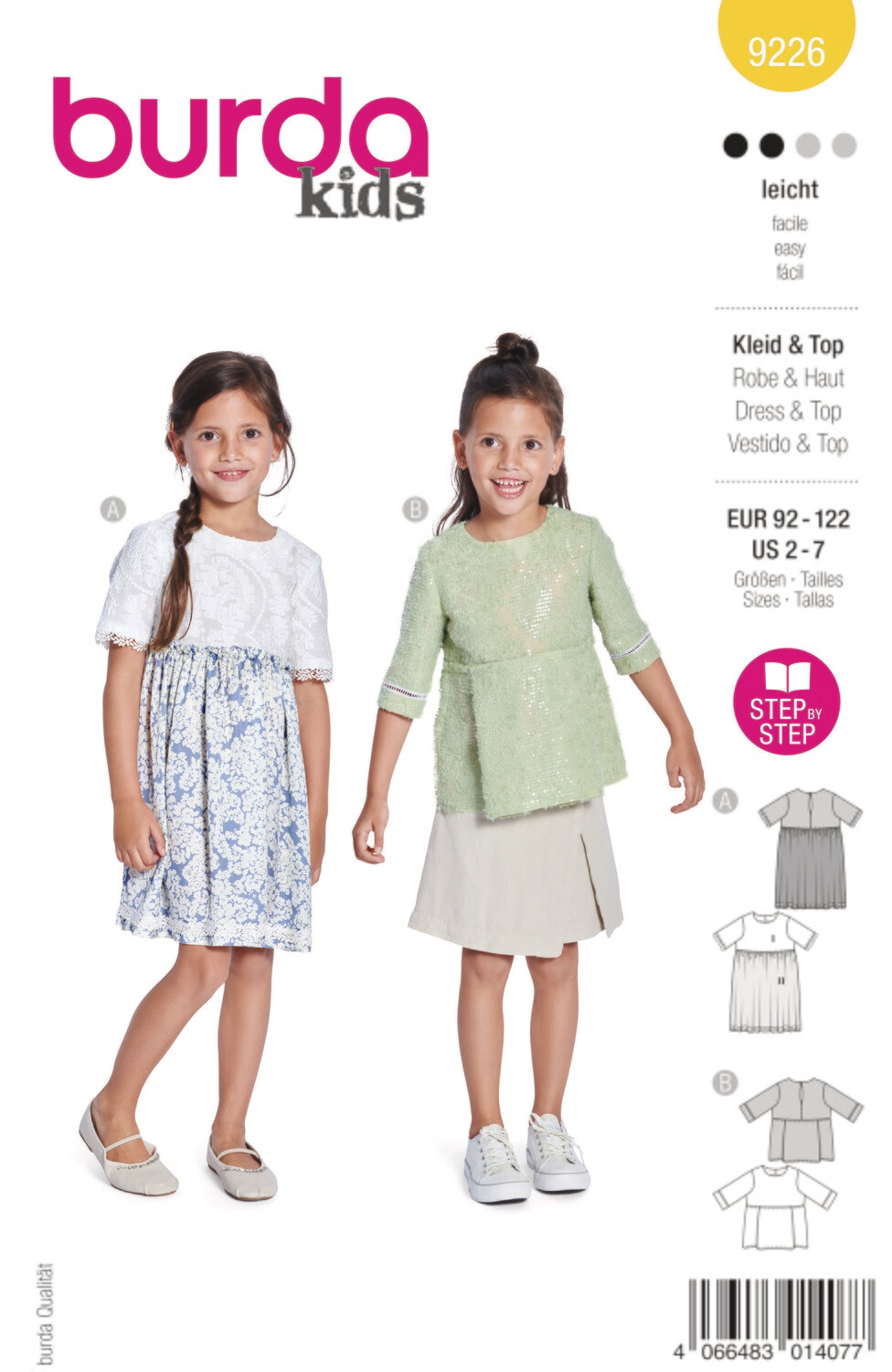 👗 Burda Style 9226 - Överdelar &amp; Klänning för flicka (stl 104–140)