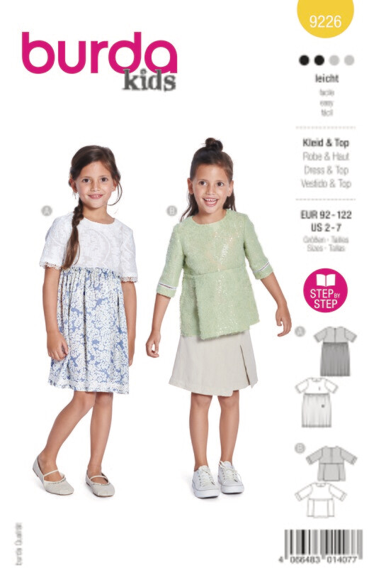 👗 Burda Style 9226 - Överdelar &amp; Klänning för flicka (stl 104–140)