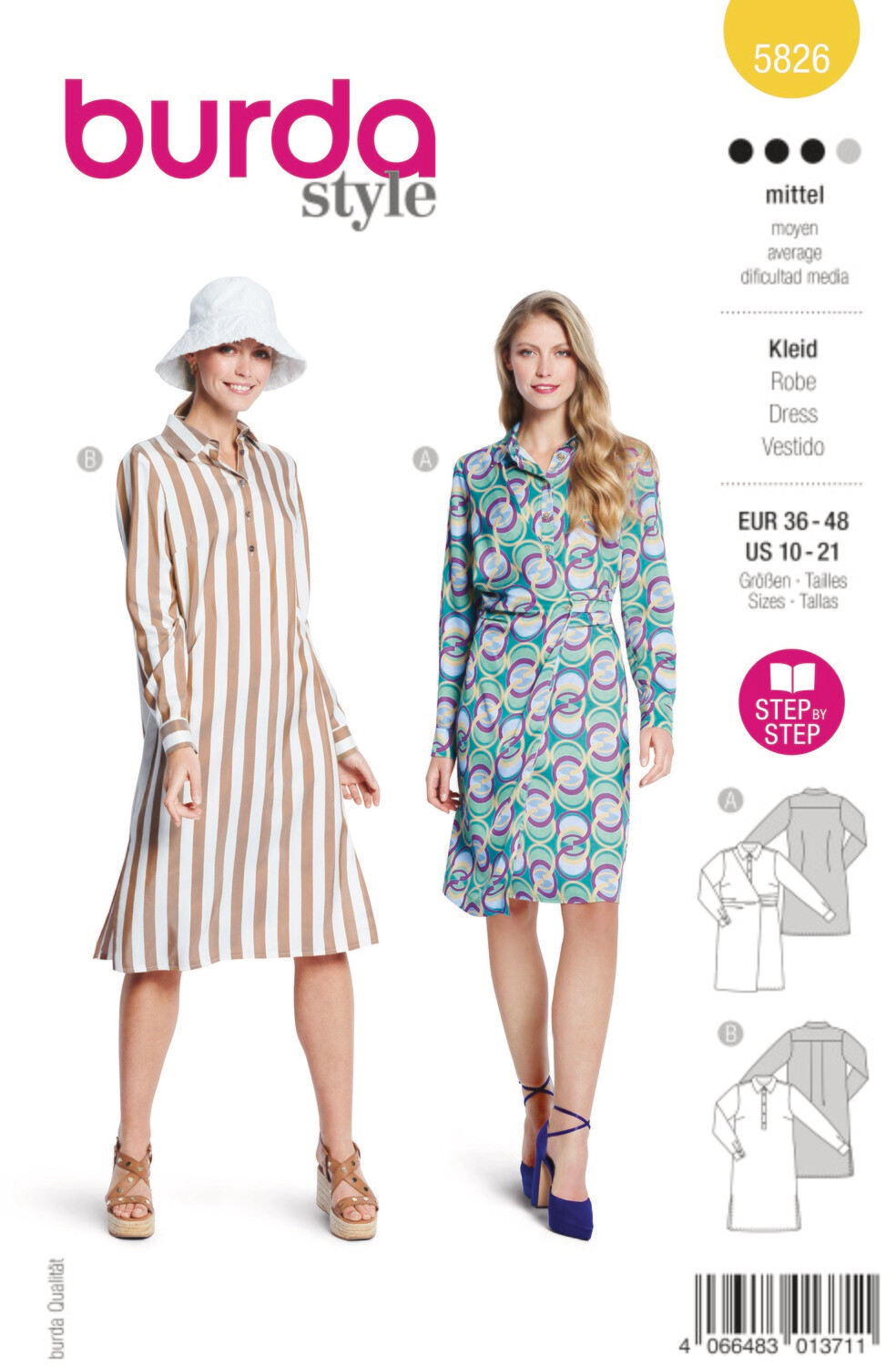 👗 Burda Style 5826 Skjortklänning med Omlotteffekt (36–48)