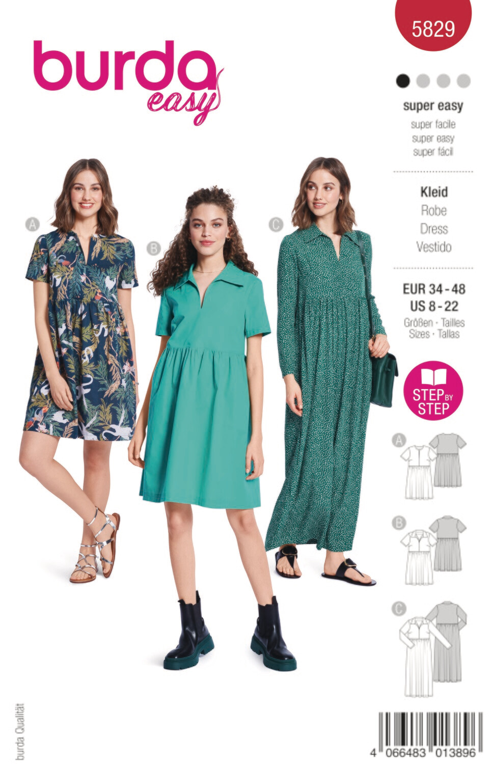 👗 Burda Easy 5829 Klänningar (stl 34–48)