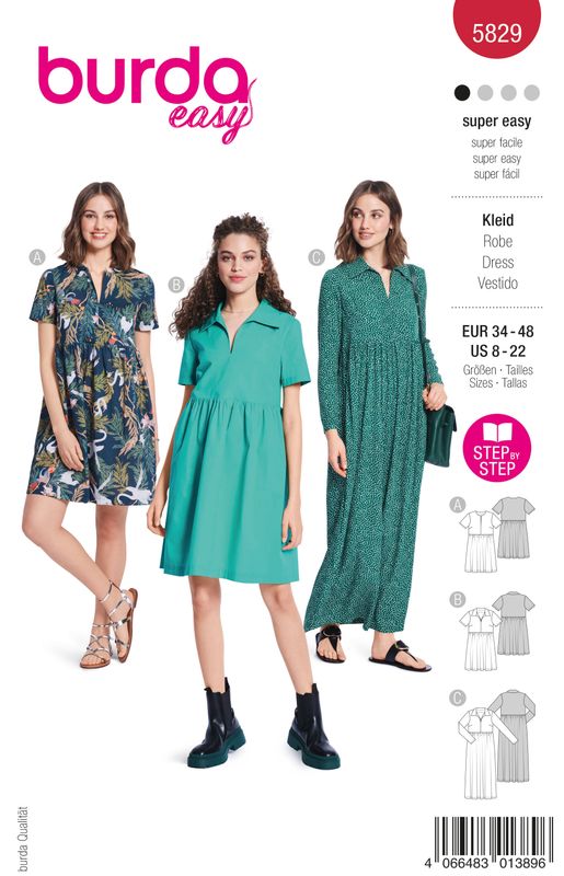 👗 Burda Easy 5829 Klänningar (stl 34–48)