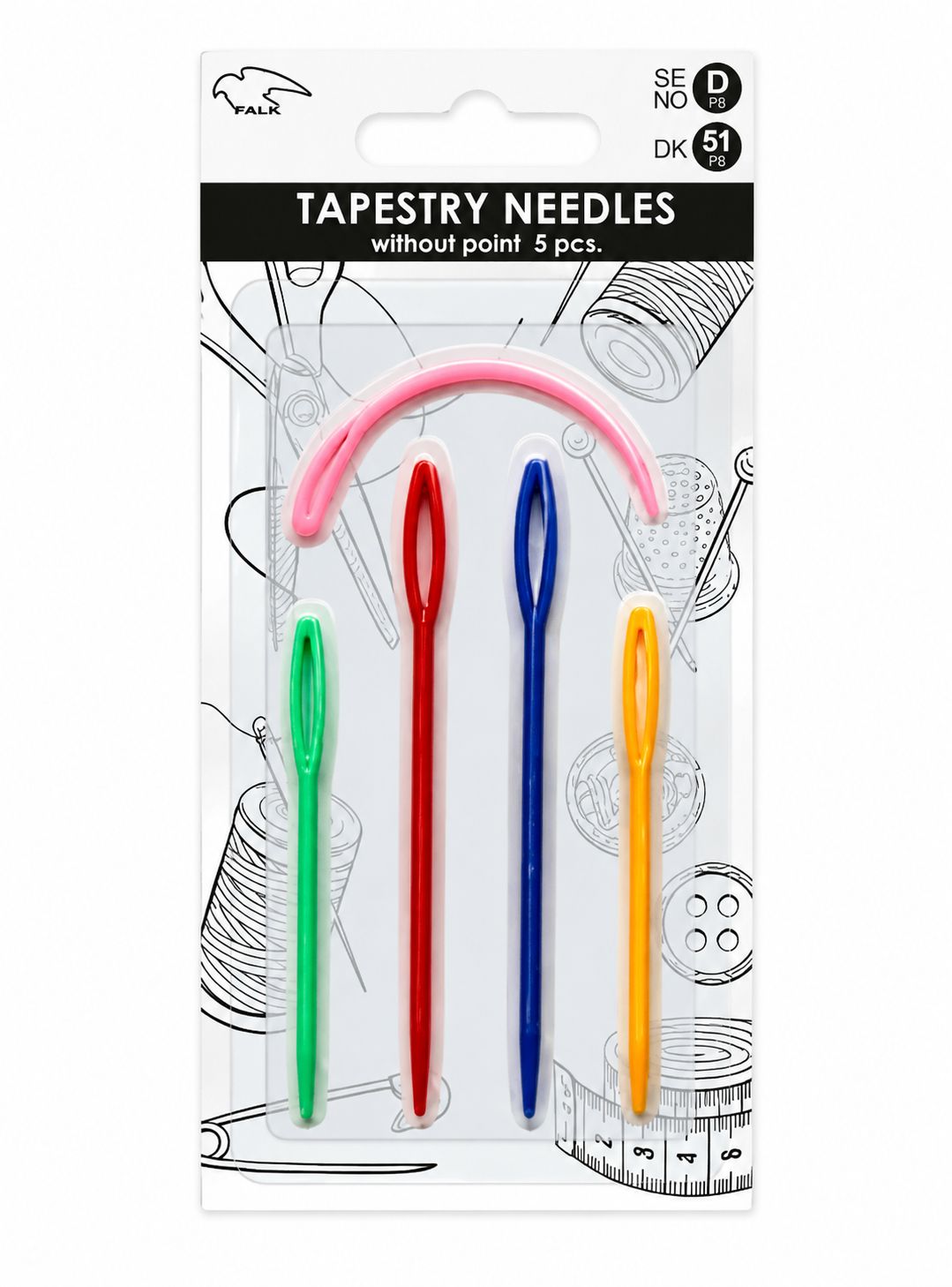 Falk embroidery needle without tip in plastic - 5 pcs