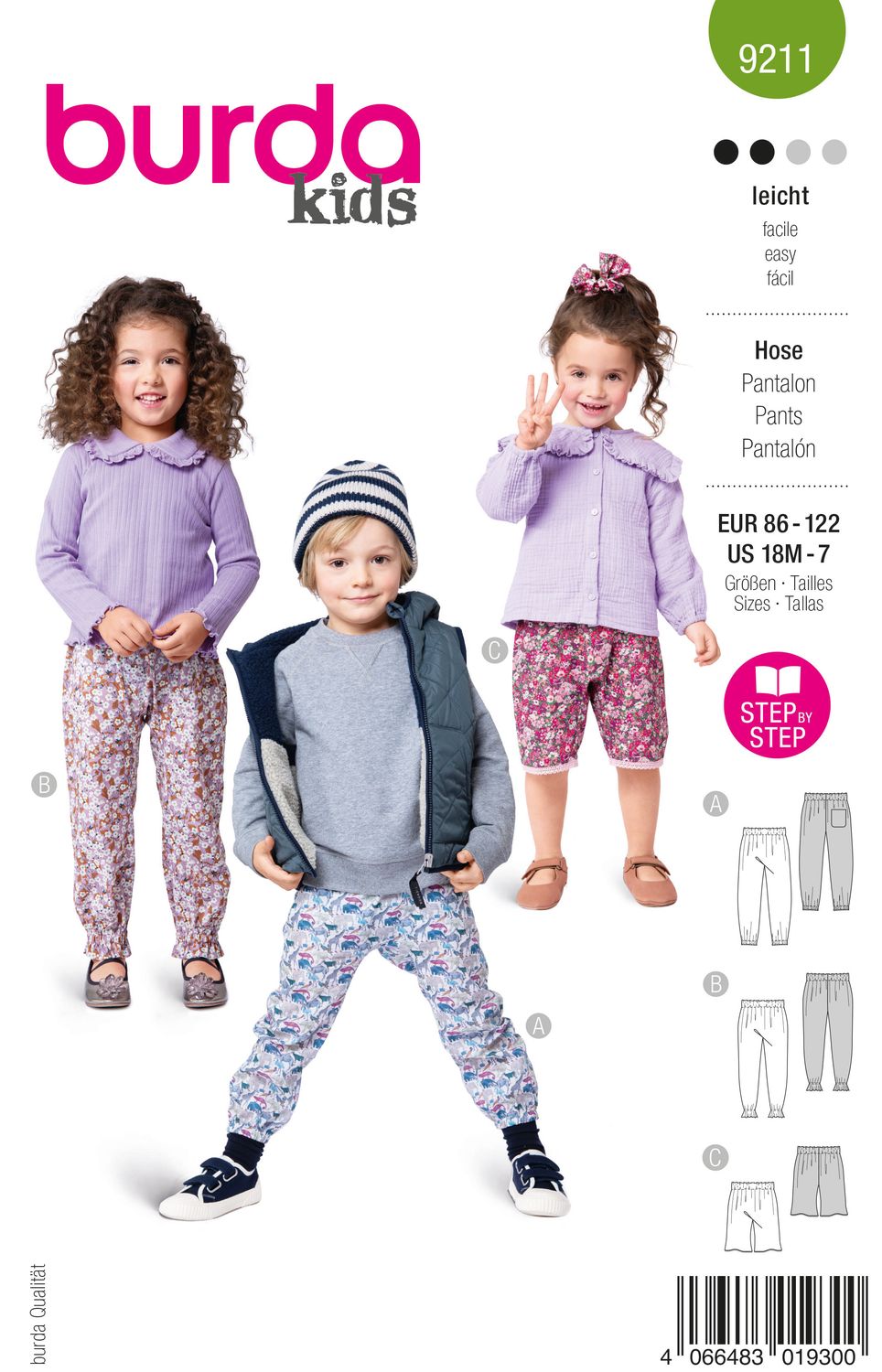 👖 Burda Style 9211 - Joggingbyxor &amp; Shorts för barn (stl 86–122)