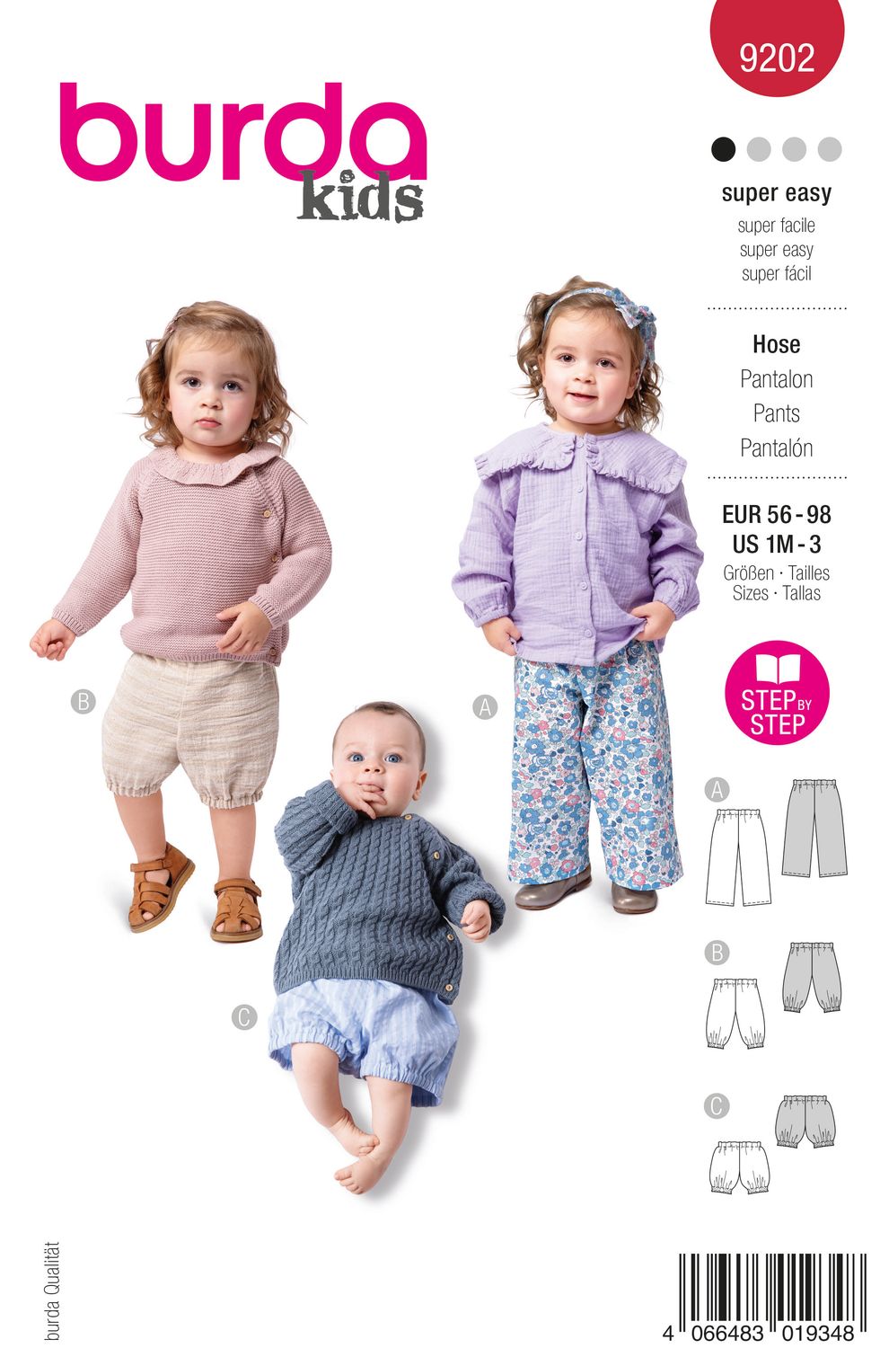 👖 Burda Style 9202 Bomullsbyxor &amp; Shorts för barn (stl 56–98)