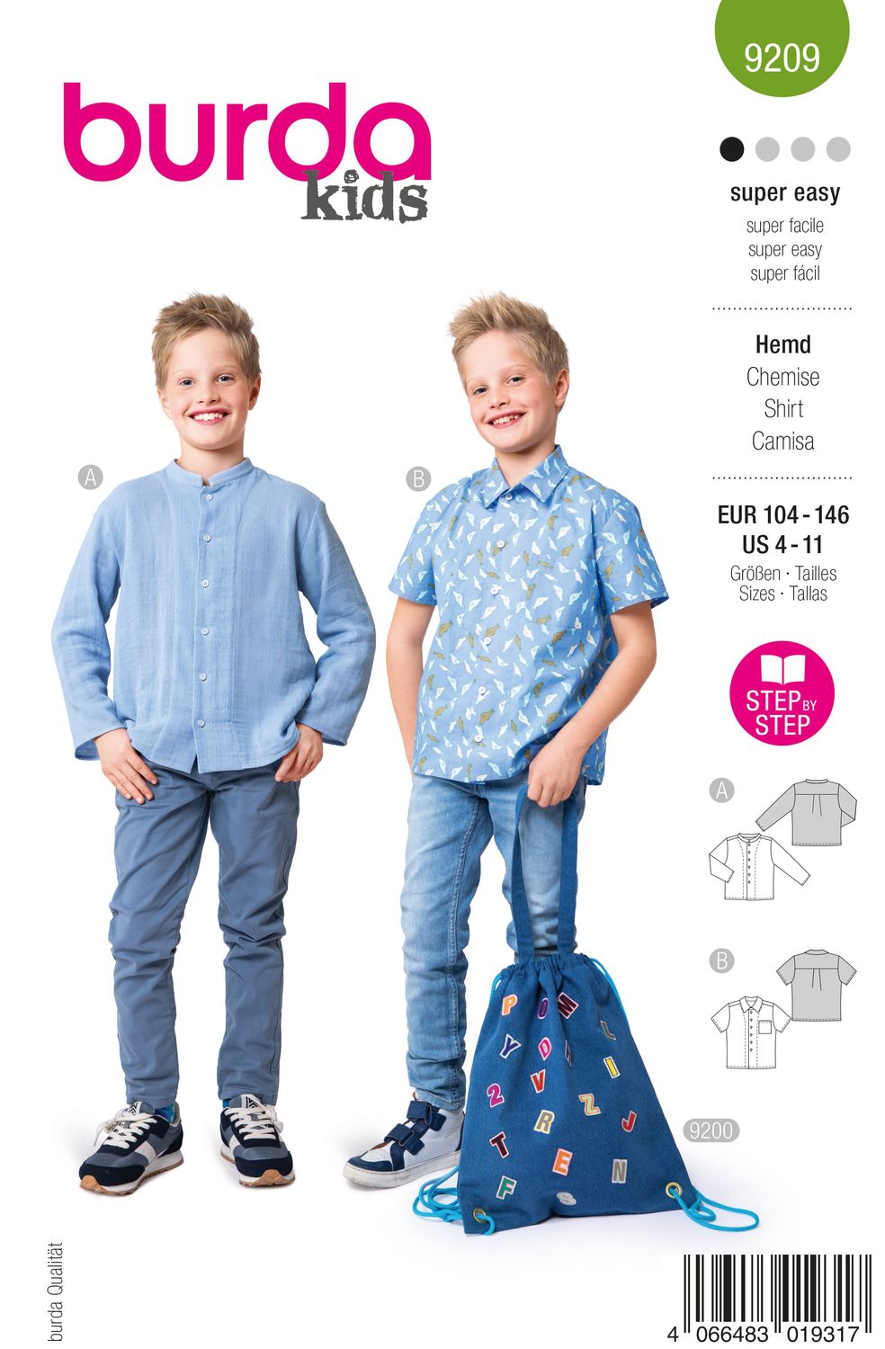 👔 Burda Style 9209 - Skjorta med ståkrage för pojke (stl 104–146)
