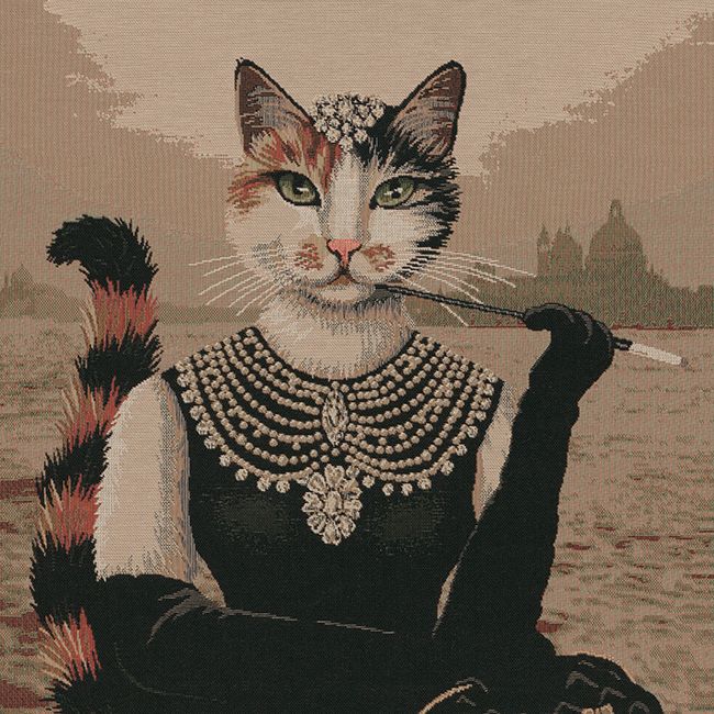 Cushion front with motif - Elegant Kattlady "Meow breakfast at Tiffany's Audrey Hepburn"