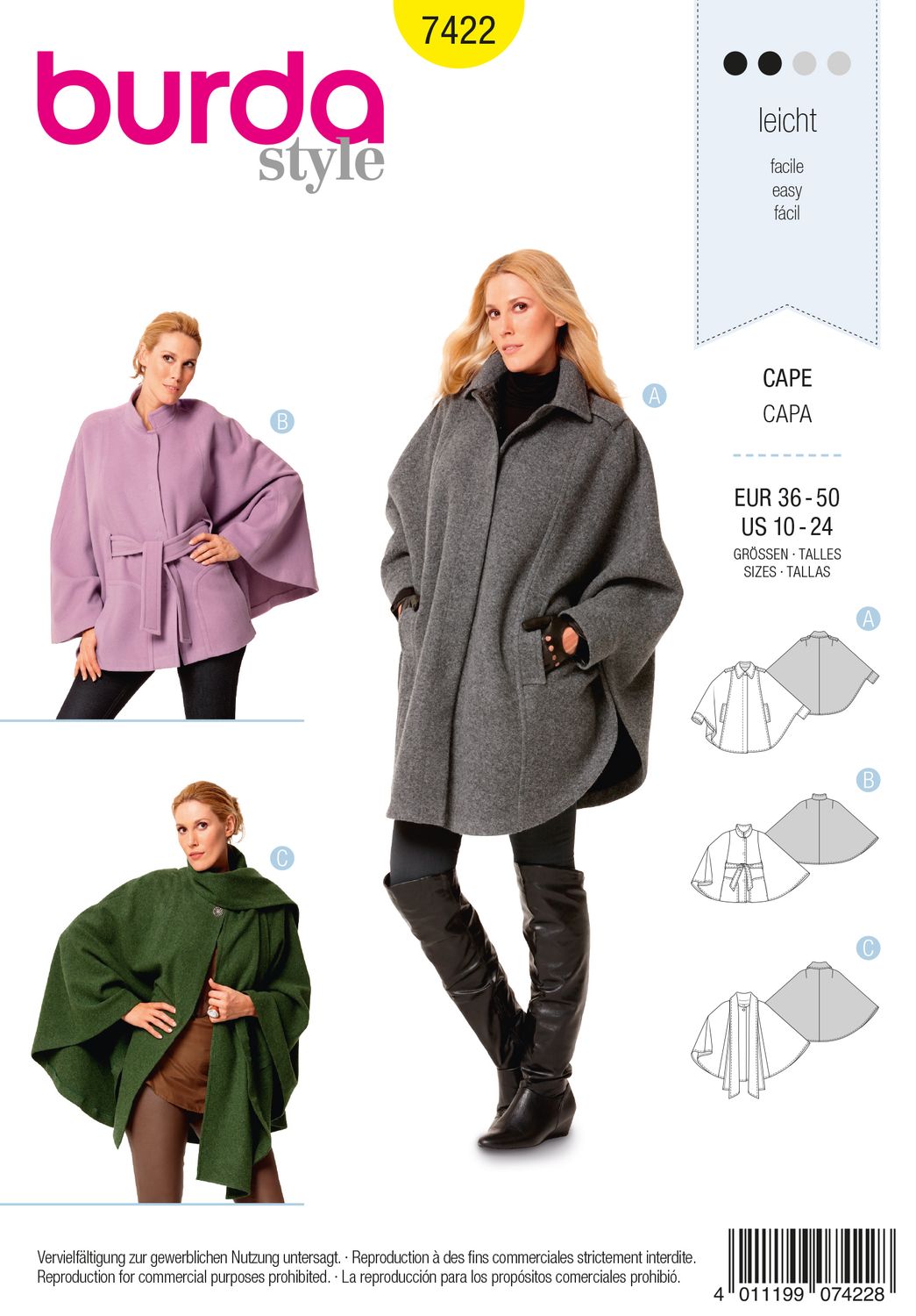 🧥 Burda Style 7422 – Cape för dam (stl 34–46)
