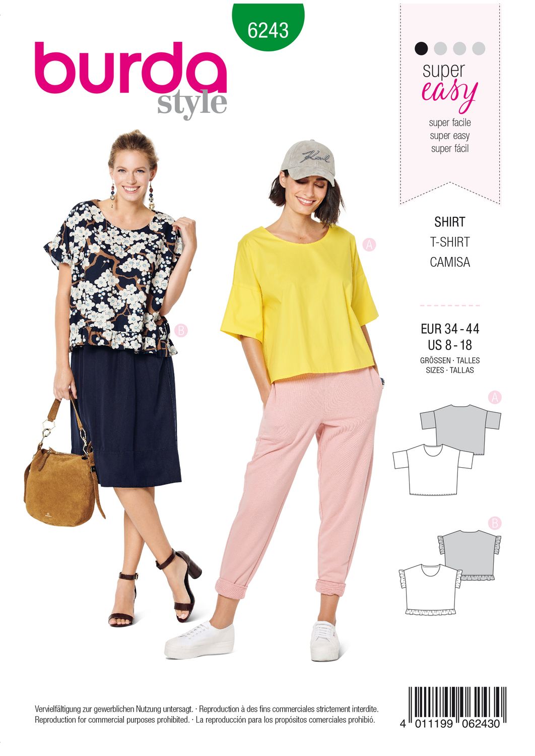 👕 Burda Style 6243 - Shirt för dam med videoanvisning (stl 34–44)