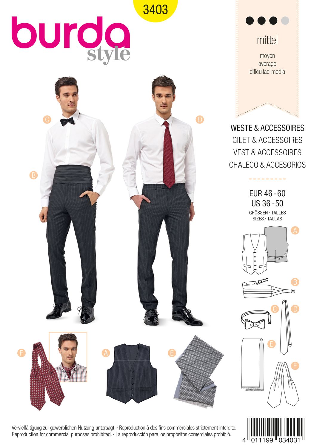 🤵 Burda Style 3403 Herrväst (stl 44–60)