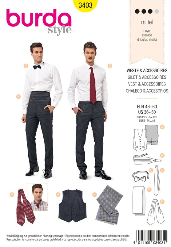 🤵 Burda Style 3403 Herrväst (stl 44–60)
