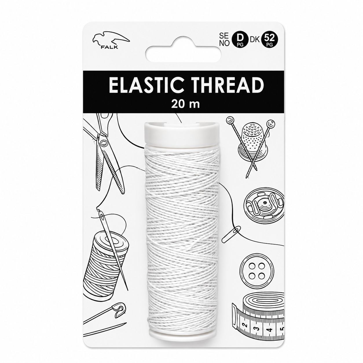 🧵 Falk Elastisk tråd 20 m – vit