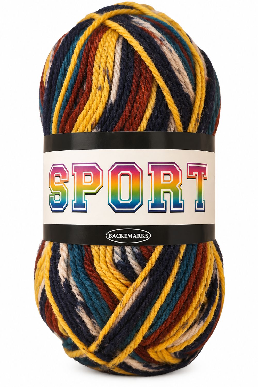🧶 Falkgarn Sport 100 g – 1010 Blå/Brun/Gul