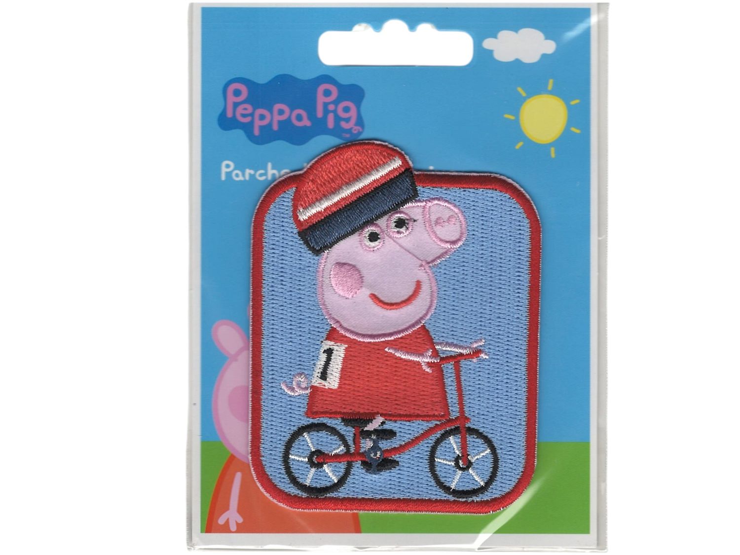 ❤️ Greta Gris – Peppa Pig tygmärke – Gurli Gris på cykel – 6,0 × 7,7 cm